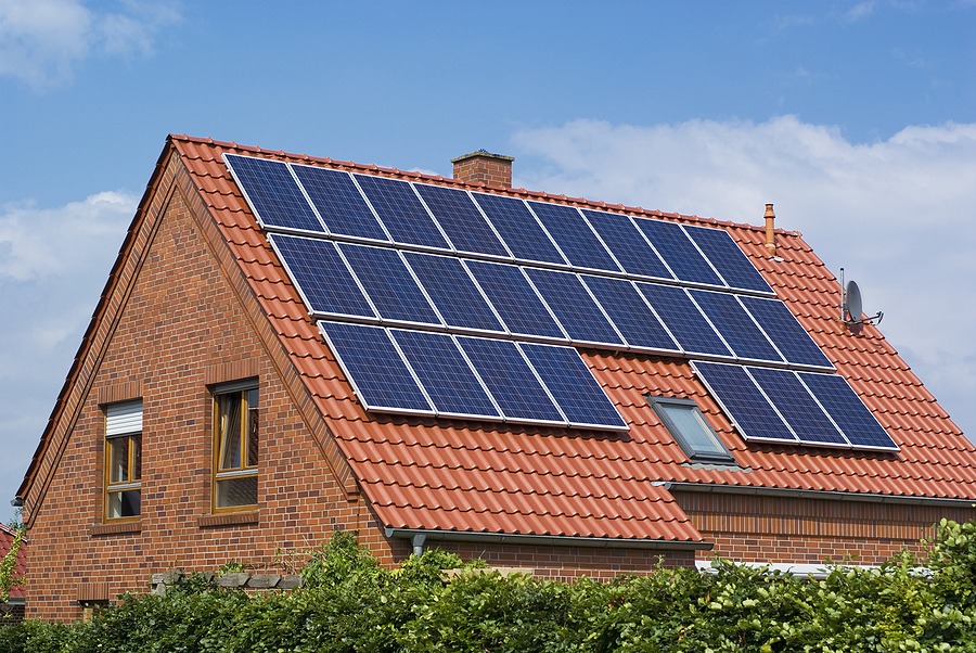 Solar panels on the roof of a house.